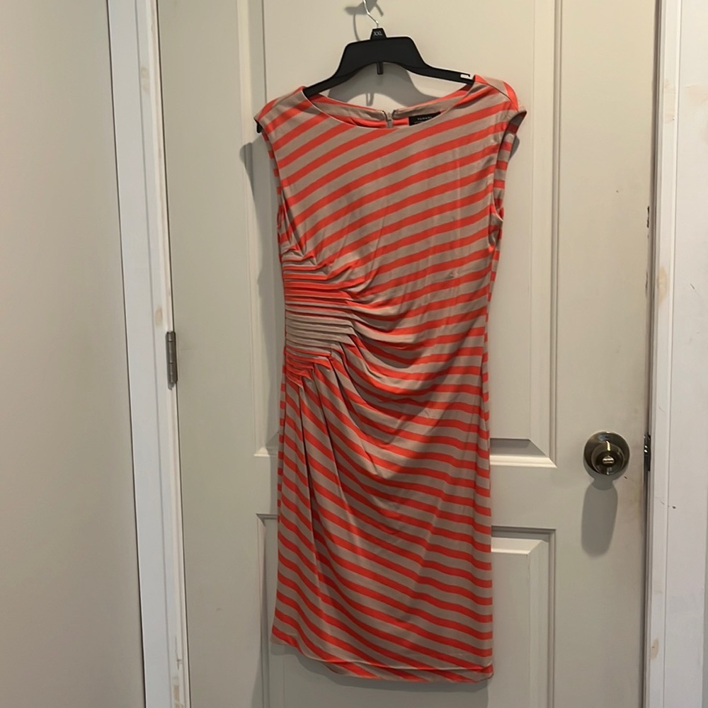 Orange/beige striped Tahari dress in size 8
